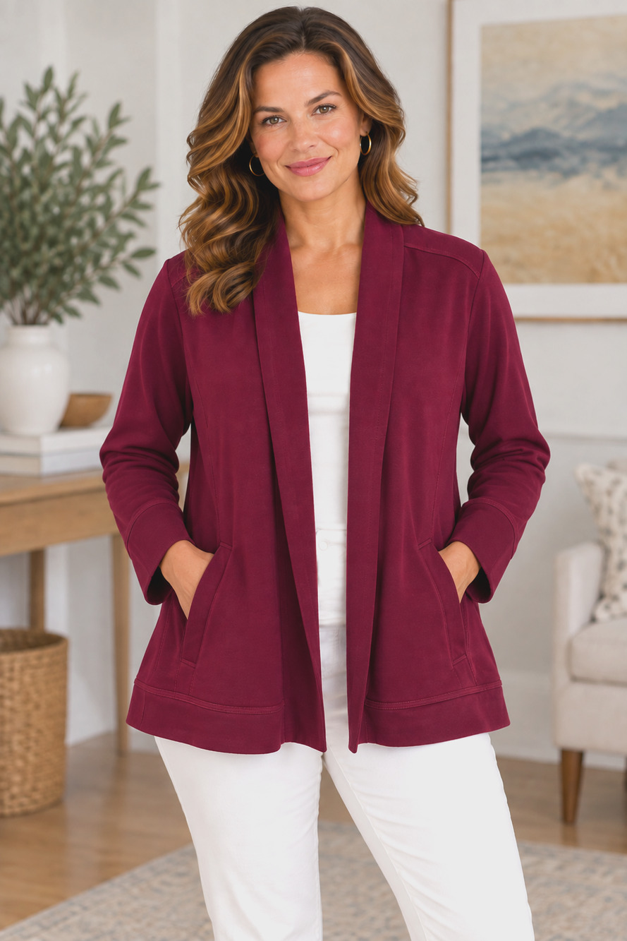 T by Talbots Women’s XL Burgundy Plum Open Front Cardigan Jacket Pockets Casual